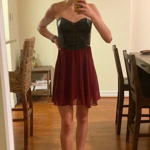 Solemio Fit & Flare Leather Maroon Dress